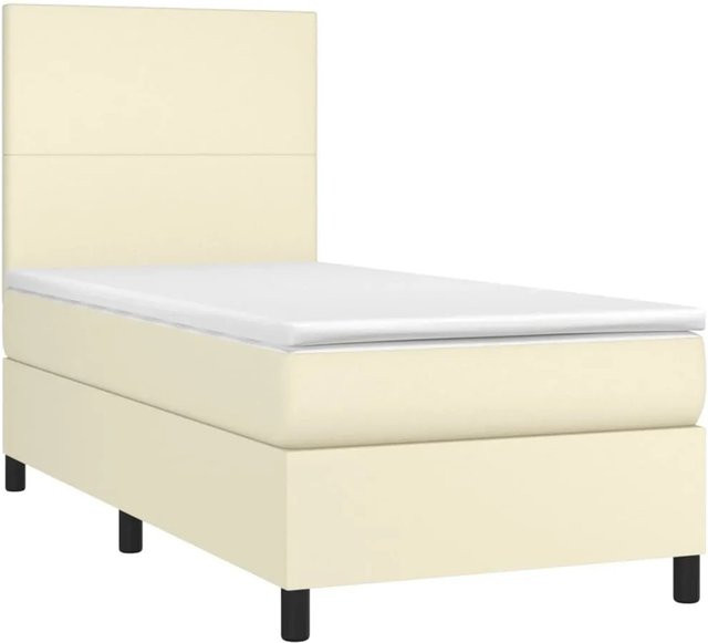 vidaXL Boxspringbett mit Matratze in Beige, Hybrid-Bett mit Taschenfederkern aus Kunstleder und Stoff, B/T/H: 80 x 200 x 128 cm - Bild 1