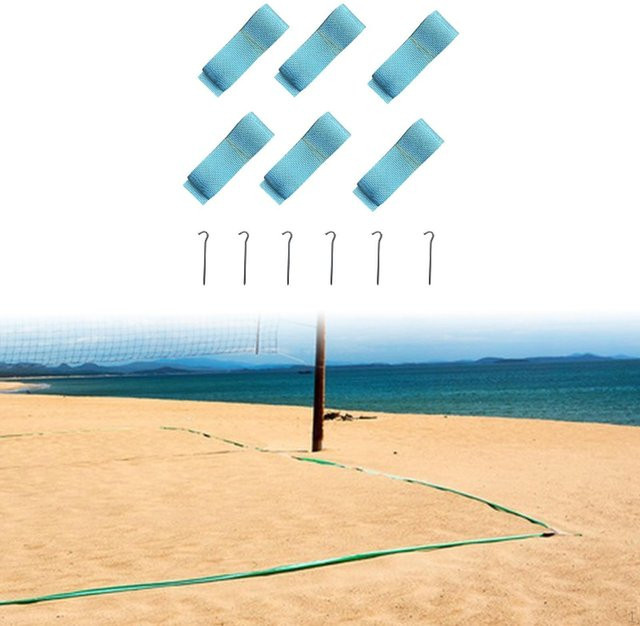 6er Set Quality Life Begrenzungslinien für Beachvolleyball und Badminton in Blau und Rot aus Nylon und Edelstahl - Bild 1