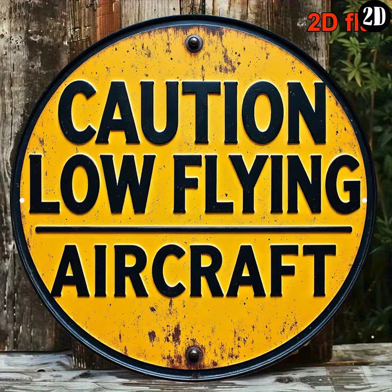 HELLOYOUNG Retro-Flugzeug-Warnschild als Vintage Wanddekoration aus Metall, Gelb-Schwarz, B/H: 20,3 x 20,3 cm - Bild 2