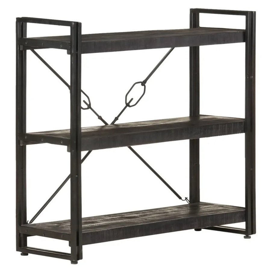 vidaXL Bücherregal aus massivem Mangoholz und Stahl in Schwarz, 3 Fächer, B/T/H: 90 x 30 x 80 cm - Bild 2