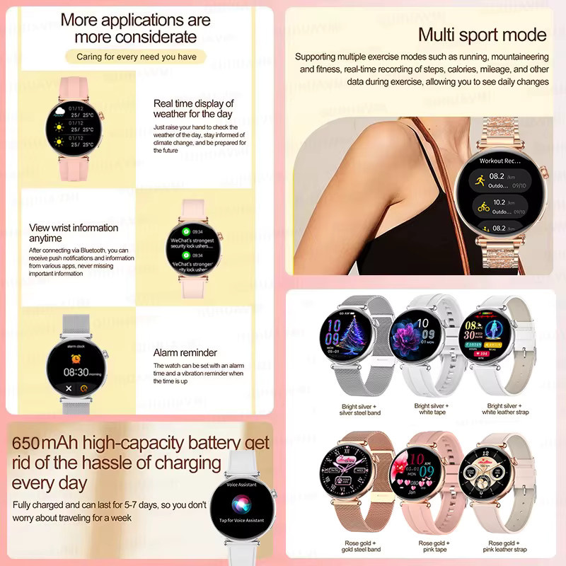 MAVHX Smartwatch, Damen, 1,32 Zoll, Schwarz, Pink, Gold, EKG, Blutdruckmessung - Bild 4