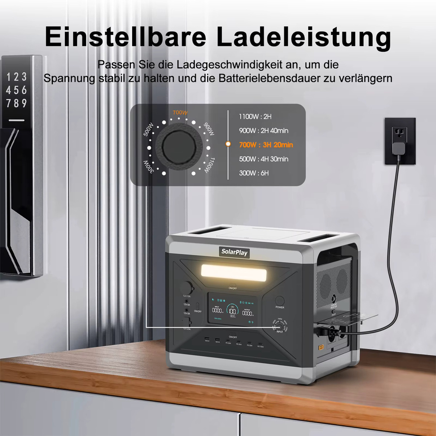 SOLARPLAY Tragbares Kraftwerk mit 2160Wh LiFePO4-Batterie und 2400W Leistung in Grau - Bild 4