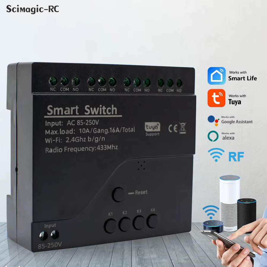 Tuya WLAN Smart Switch 4-Kanal Relais-Steuerung in Schwarz zur Hausautomation kompatibel mit Amazon Alexa und Google Assistant - Bild 1