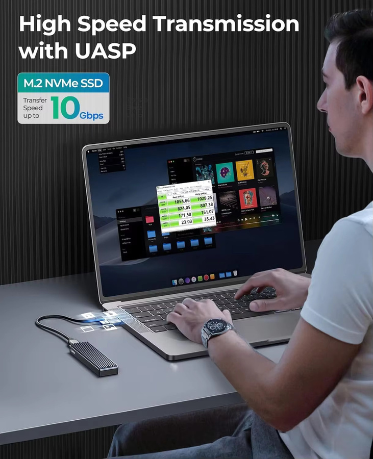 ORICO M.2 NVMe SSD-Gehäuse USB 3.1 Gen 2 PCIe Externer Adapter für 2230/2242/2260/2280 M.2 SSD bis zu 8 TB mit USB-C Anschluss - Bild 2
