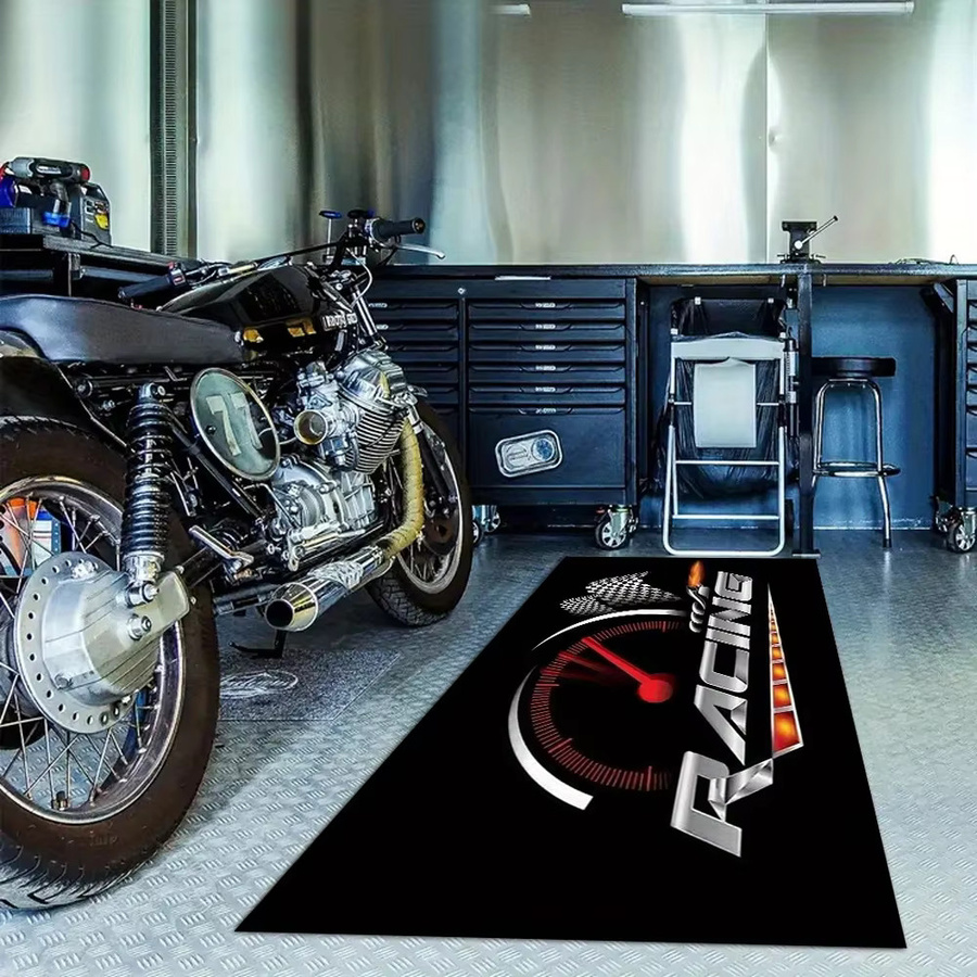 VIKAMA Motorrad-Bodenmatte mit Rennmuster in Schwarz, rutschfest und verschleißfest, B/T: 120,0 x 16,0 cm - Bild 5