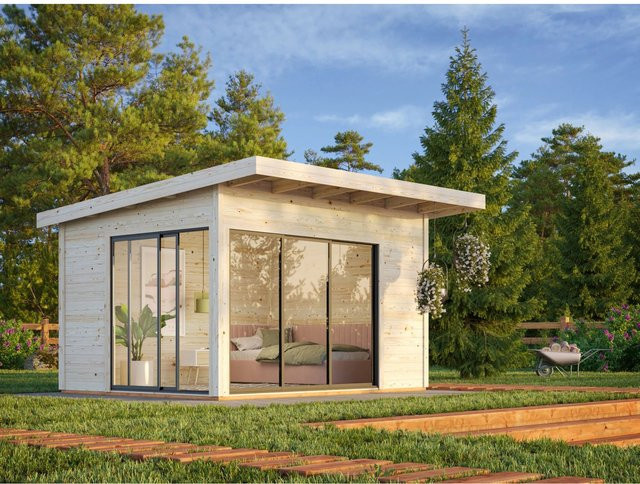 Palmako Gartenhaus Andrea Slide Plus aus Fichtenholz in Braun mit transparenten Elementen und Pultdach, B/T/H: 390 x 300 x 264 cm - Bild 1