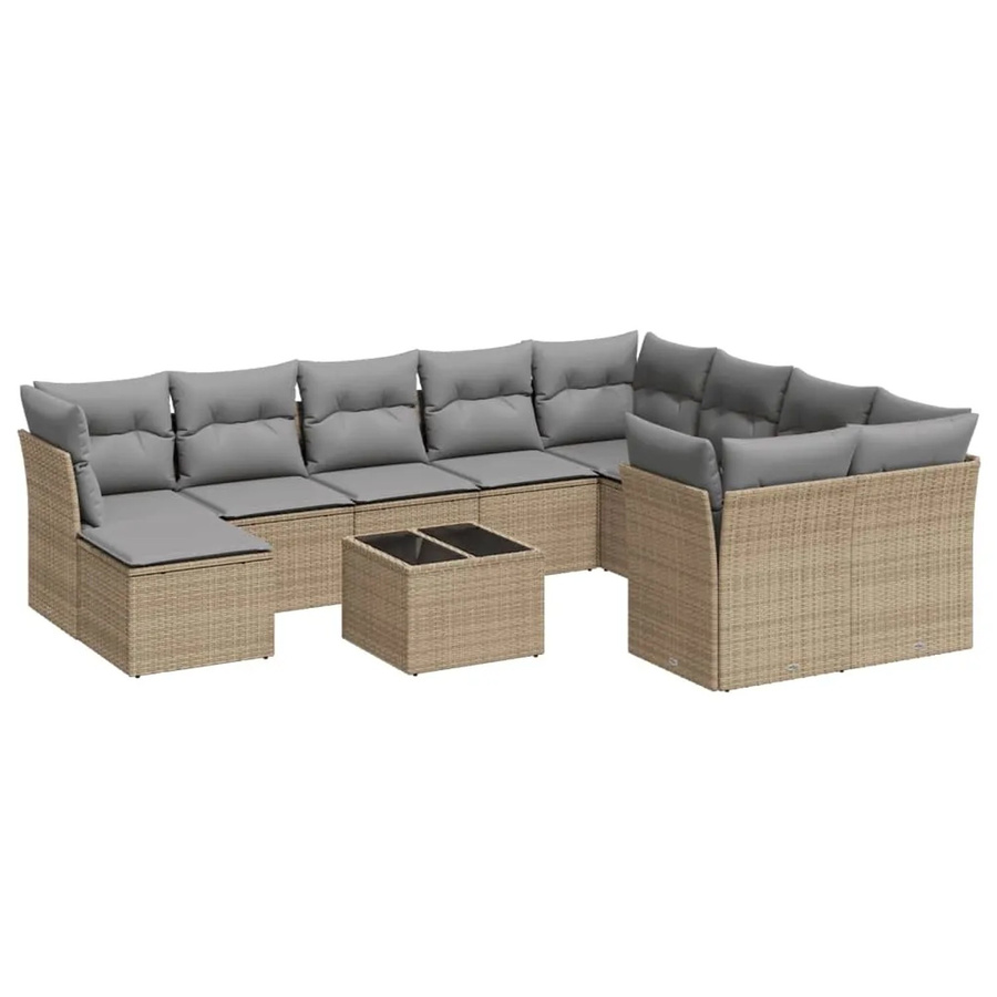 vidaXL 11-tlg. Garten-Sofagarnitur in L-Form aus Poly-Rattan mit Kissen in Beige-Grau - Bild 2
