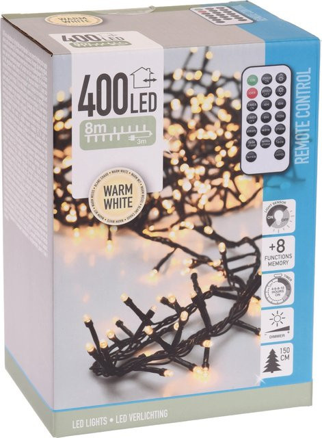 Micro LED Lichterkette Cluster mit 400 warmweißen LEDs, dimmbar mit Fernbedienung, Timer und Dämmerungssensor für innen und außen - Bild 1