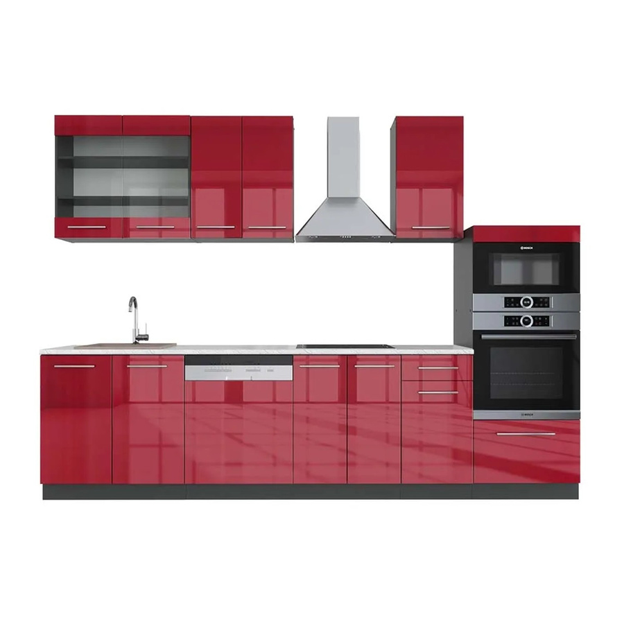 Vicco Fame-Line Küchenzeile Bordeaux Hochglanz und Anthrazit mit Hochschrank und Marmor-Optik, Breite: 300 cm - Bild 2