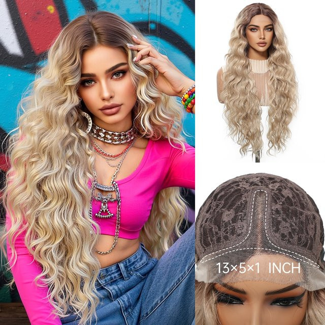HAIRCUBE Perücke Ombre Blonde, Lace Front, Long Curly, Synthetikfaser - Bild 1