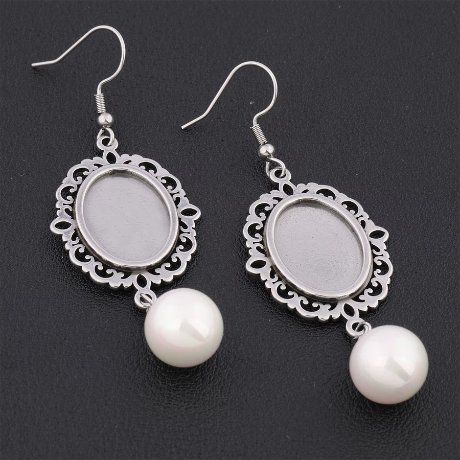 onwear Ohrringrohlinge Edelstahl, 13x18mm, für Blumen-Cabochons mit Perlenanhängern - Bild 4