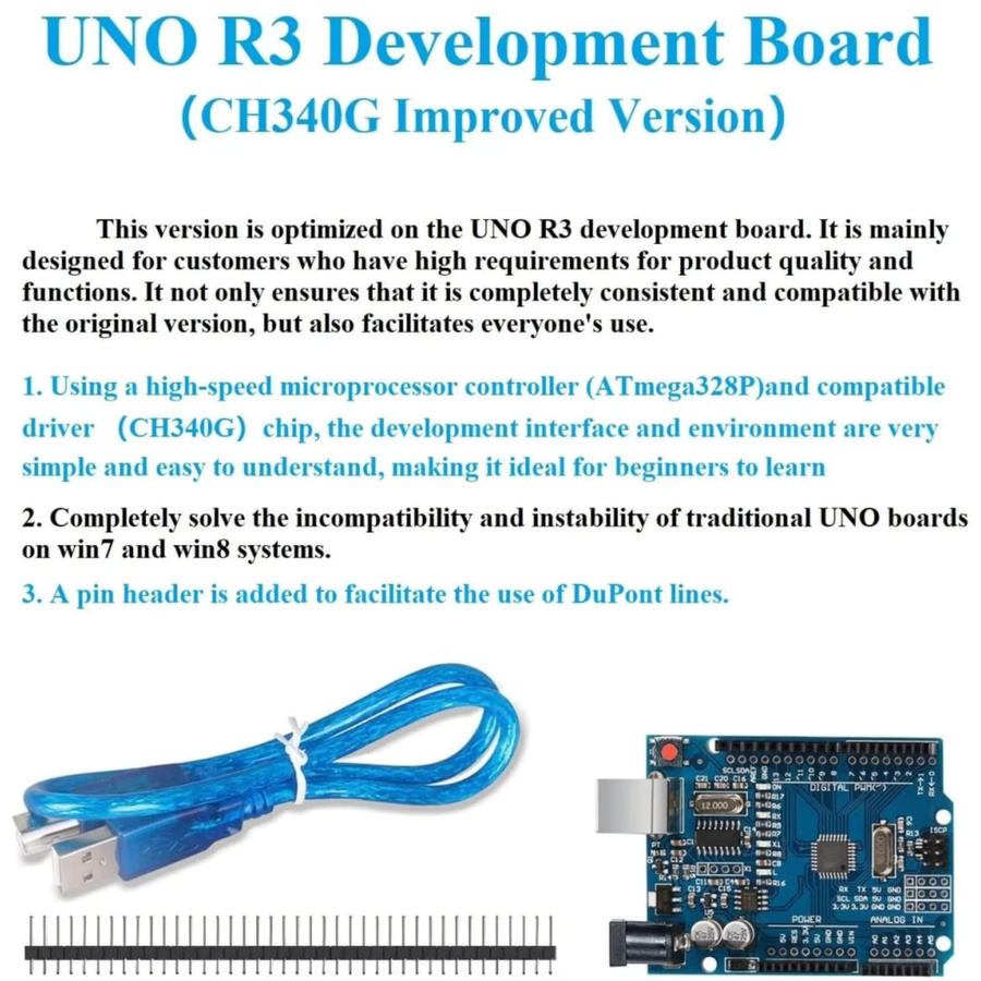 HORNAXYS UNO R3 Entwicklungsboard mit ATMEGA328P-AU Chip und USB-C oder Micro-USB Kabel in Blau - Bild 3