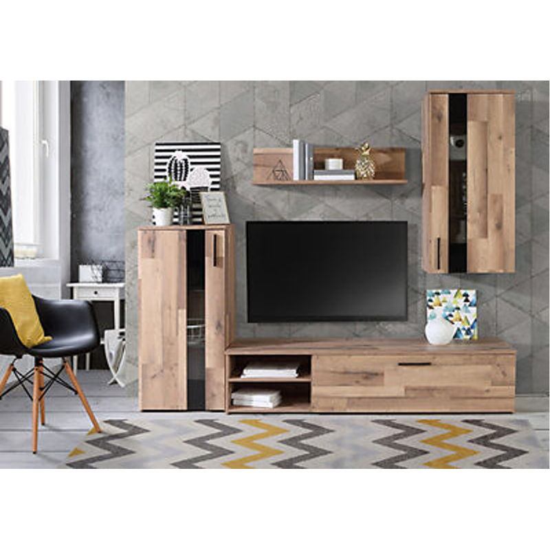 Poco Wohnwand im Industrial Design aus Stabeiche Nachbildung, Farbe Braun, B/H/T: 213 x 184 x 41 cm - Bild 2