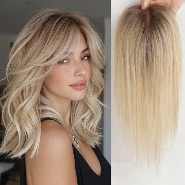 HAIRCUBE Echthaar-Topper, 100% Remy Naturhaar, Blond-Braun Ombré, Damen - Bild 1