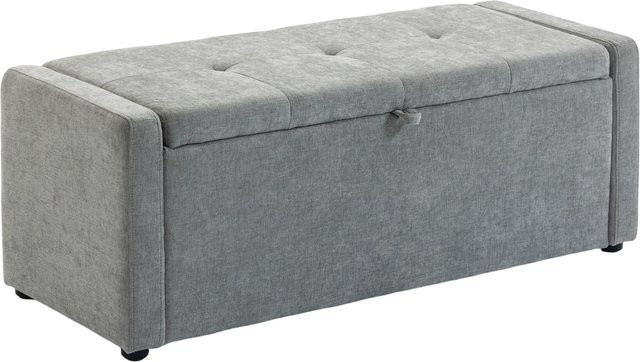 HOMCOM Aufbewahrungsbank in Hellgrau mit Leinenlook und gepolsterter Sitzfläche, B/T/H: 122 x 48 x 44 cm - Bild 1