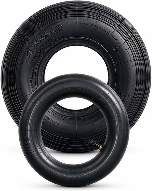 Wiltec Ersatzreifen mit Schlauch 4.00-8 für Schubkarren und Sackkarren, Tragkraft 160 kg, Ventil TR13, Schwarz - Bild 1