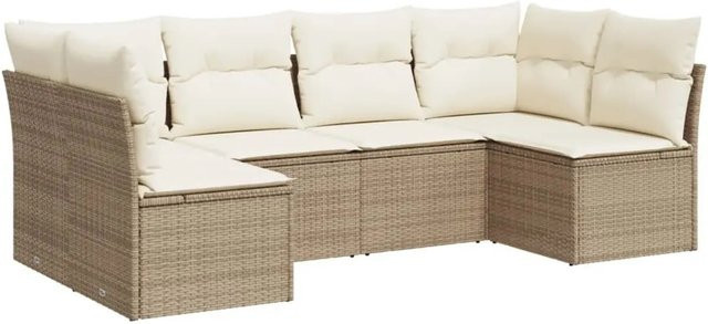 vidaXL 6-tlg Garten-Sofagarnitur in L-Form aus Polyrattan mit Kissen in Beige - Bild 1