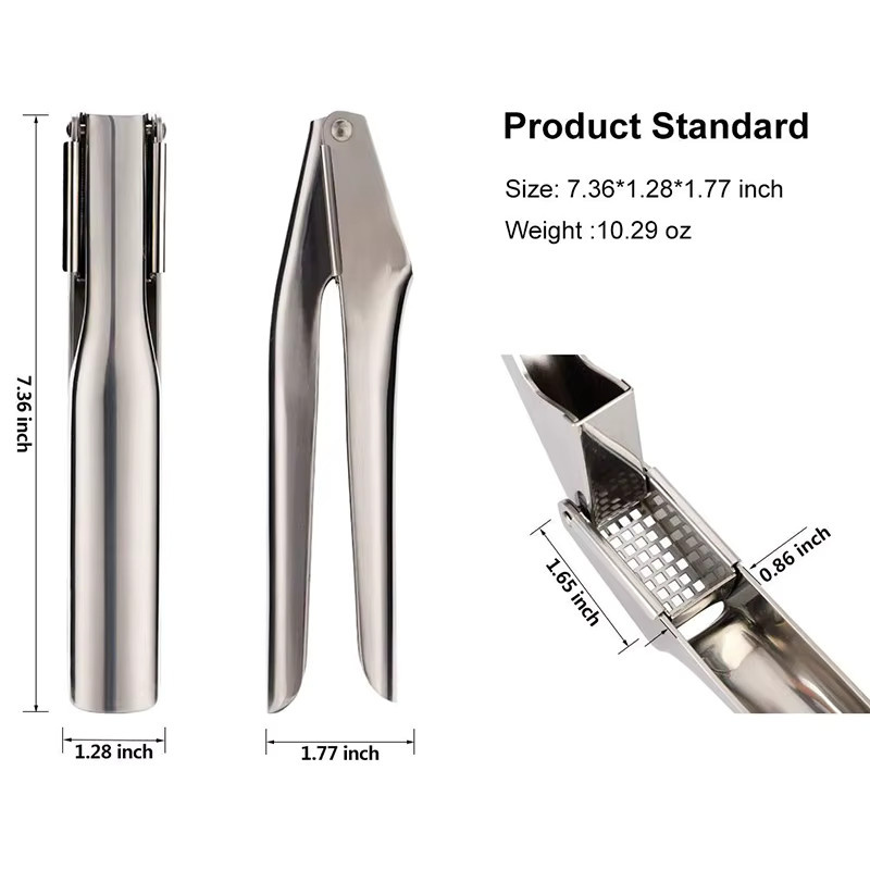 Knoblauchpresse aus Edelstahl von GLANYOMI in Silber mit quadratischem Sieb für die professionelle Küche - Bild 2