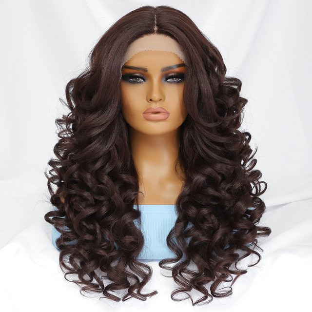 Latasha Perücke, synthetisch, Lace-Front, schwarzbraun lockig, Damen - Bild 1