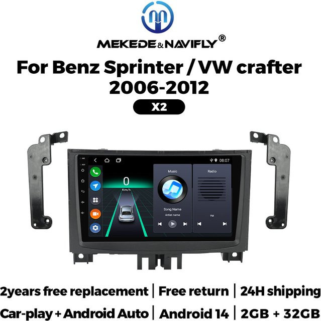 NAVIFANS Multimedia Carplay Radio mit GPS und DVD für Mercedes Benz Sprinter und VW Crafter 2006-2016, Schwarz, 2 DIN - Bild 1
