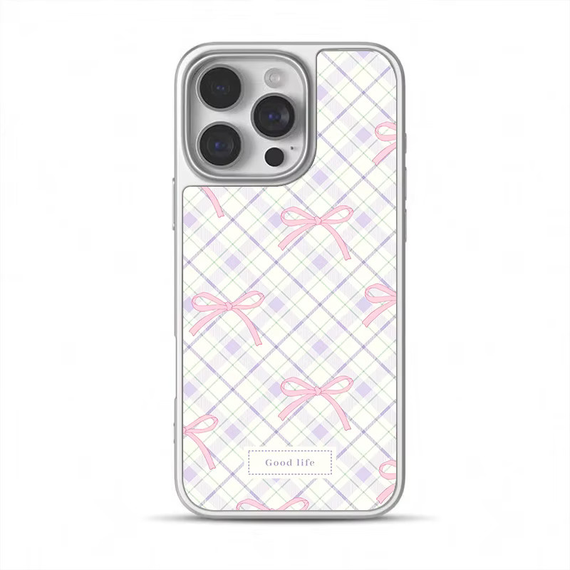 DecoPhone Stoßfeste Handyhülle im koreanischen Stil für iPhone 17 und iPhone 16 mit rosafarbener Hydrogel-Rückplatte, Rautenmuster und silbernem Rand - Bild 5