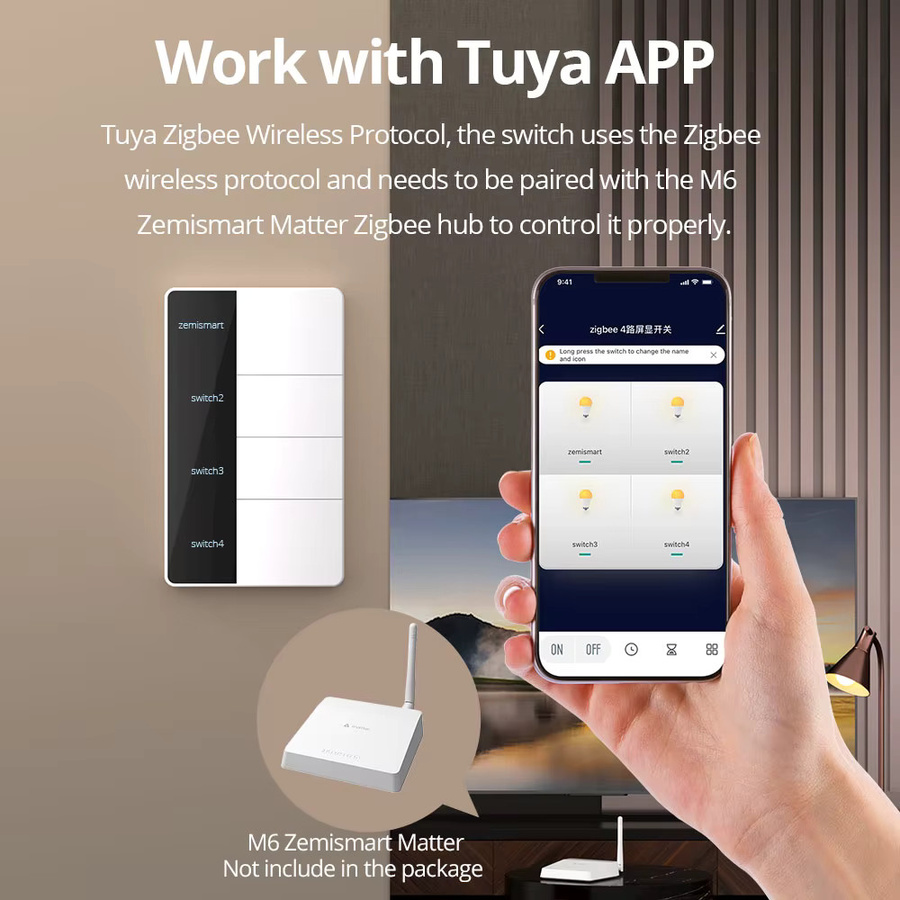 Zemismart Zigbee Display Switch mit Big Button in Weiß, kompatibel mit Tuya, Alexa und Google Home - Bild 4