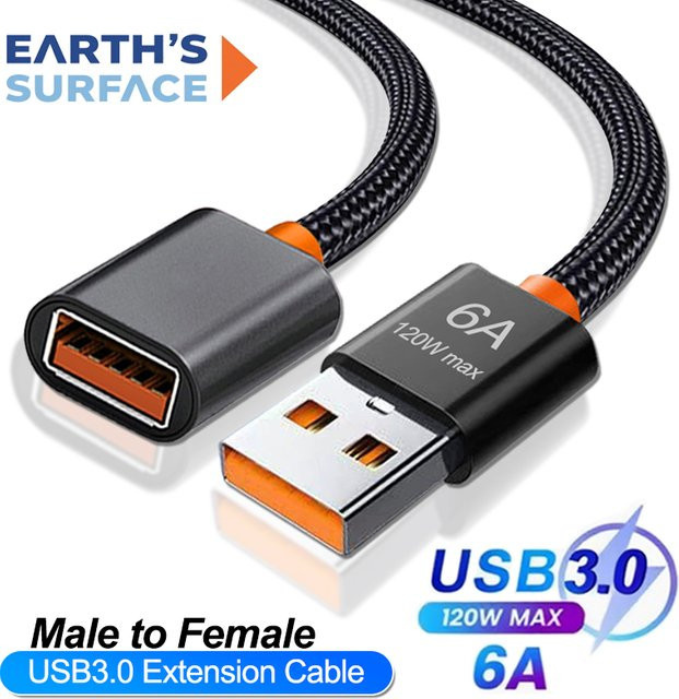 OUIO USB 3.0 Verlängerungskabel USB A Stecker auf Buchse, 120W 6A Hochgeschwindigkeits-Datenkabel in Schwarz - Bild 1