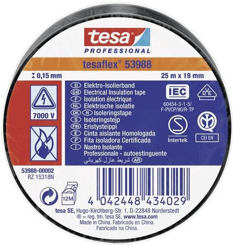 tesaflex IEC 53988-00002-00 Isolierband von tesa in Schwarz, Breite: 19 mm, Länge: 25 m - Bild 1
