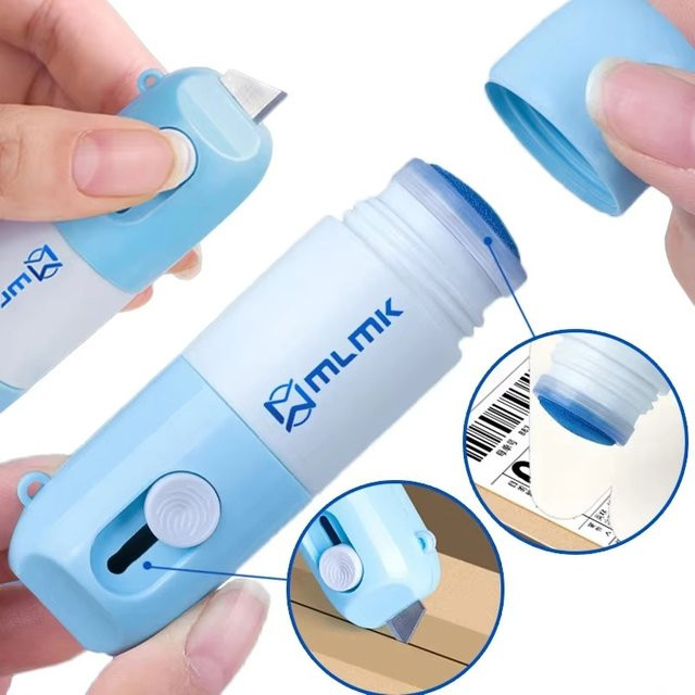 Thermopapier-Korrekturflüssigkeit mit Pinsel und Unboxing-Messer zum Schutz deiner Identitätsdaten in Pink und Blau - Bild 1