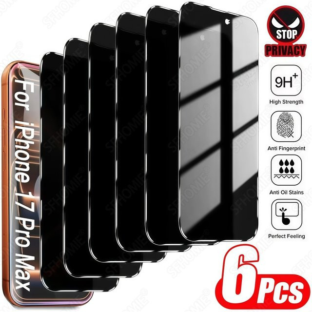 6 Stück SFHOMIE Anti-Spy Displayschutzfolie aus gehärtetem Glas für iPhone 11 bis iPhone 17 Pro Max, transparent - Bild 1