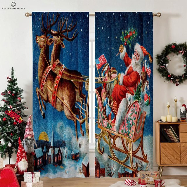 2er-Set Weihnachtsvorhang Frohe Weihnachten, halbtransparent, mehrfarbig, Breite: 50 cm, Höhe: 130 cm - Bild 1