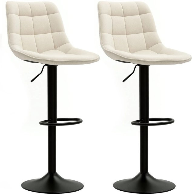 HOMCOM Barhocker mit Lehne in Beige aus Polyester mit 360 Grad Drehsitz, B/T/H: 47 x 53 x 96-117 cm - Bild 1