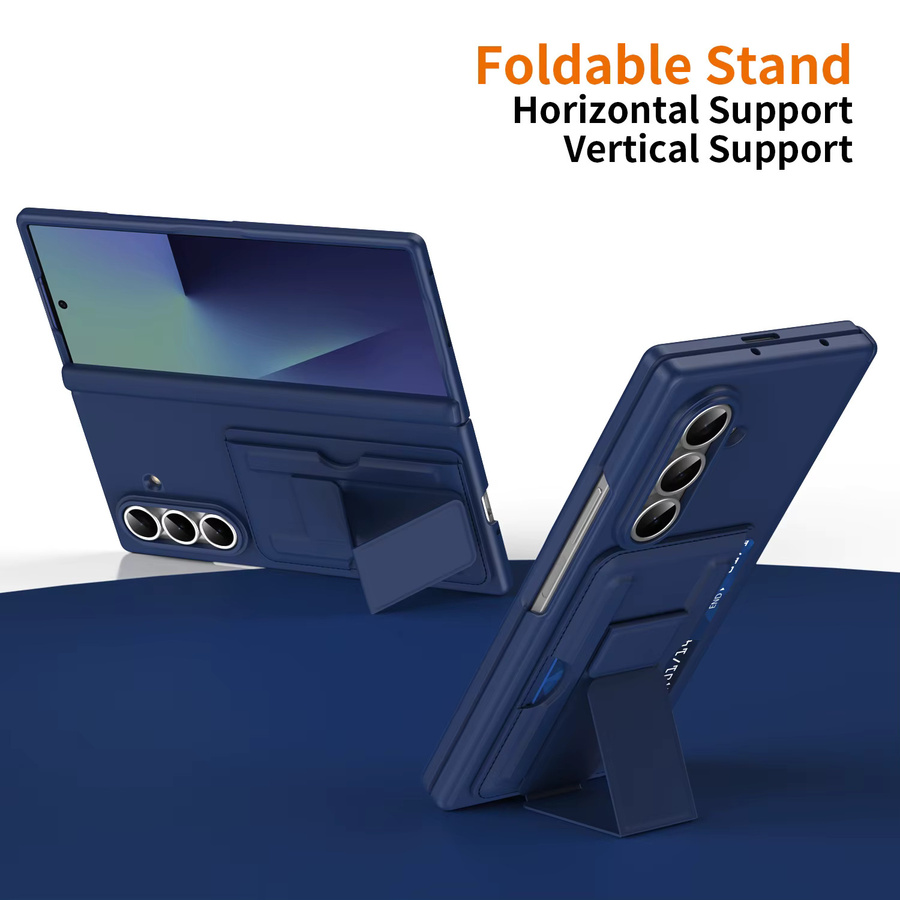 Multifunktionale Samsung Galaxy Z Fold 7 6 5 Handyhülle mit Kartenfach, Scharnier-Schutz und Displayschutzfolie, stoßfest, Grau oder Blau - Bild 2