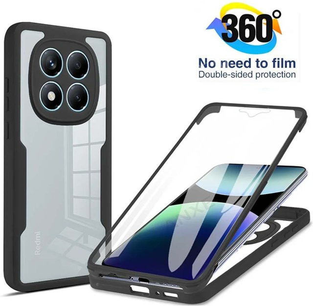 Xiaomi Redmi Note 15 Pro Stoßfeste Handyhülle mit 360 Grad Vollschutz und Displayschutzfolie in Transparent - Bild 1