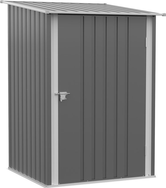 Outsunny Stahl Gerätehaus Grau, Abschließbarer Gartenschrank mit Pultdach aus Metall, B/T/H: 100 x 103 x 160 cm - Bild 1
