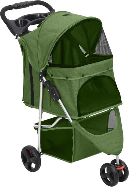 vidaXL Hundewagen faltbar aus Oxford-Gewebe und Stahl, Grün, B/T/H: 80 x 46 x 98 cm - Bild 1