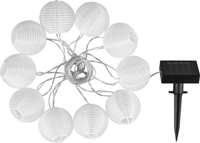 LIVARNO Solar-Sommerlichterkette mit LED-Lampions in Weiß, warmweißes Licht, wetterfest nach IP44 für Garten, Terrasse und Balkon - Bild 1