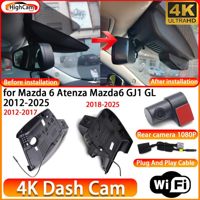 HighCam Dashcam für Mazda 6 Atenza Mazda6 GJ1 GL (2012-2025) mit 4K UHD Vorder- und Rückkamera, WLAN und Plug-and-Play, Schwarz - Bild 1