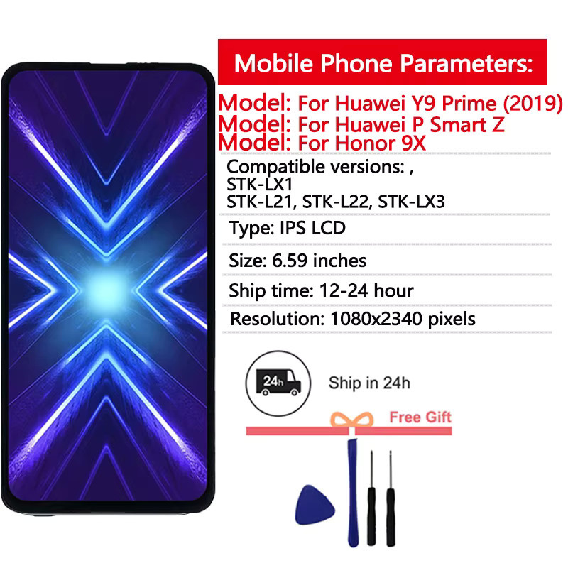 LCD-Display Ersatz mit Touchscreen Digitizer für Huawei Y9 Prime 2019 und Honor 9X in Schwarz - Bild 2