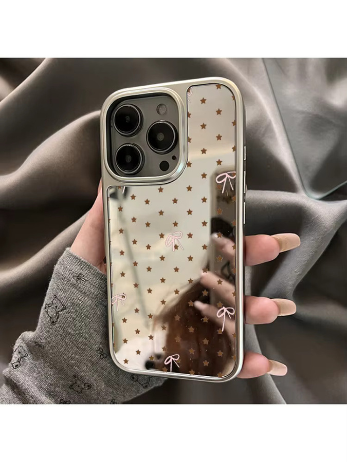 DecoPhone Anti-Drop-Spiegel-Handyhülle mit Sternen und Schleifen aus Epoxidharz in Silber für iPhone 11 bis iPhone 17 Pro Max - Bild 3