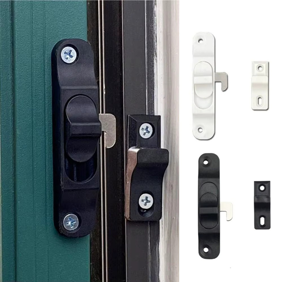 Anti-Diebstahl Fenster- und Türschloss aus Aluminiumlegierung und Kunststoff in Schwarz mit Push-Pull Falttür-Mechanismus für Schiebefenster und Insektenschutzgitter - Bild 2
