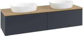 V&B Waschtischunterschrank Antao mit Frontstruktur in Eiche Honig und lackierter Oberfläche, Breite: 160 cm, Tiefe: 50 cm - Bild 1