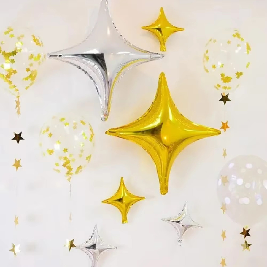 Runtow Sternballons aus Aluminiumfolie in Gold und Silber, vierzackige geometrische Sterne für Geburtstag, Hochzeit und Party, Durchmesser: 25,4 cm - Bild 3