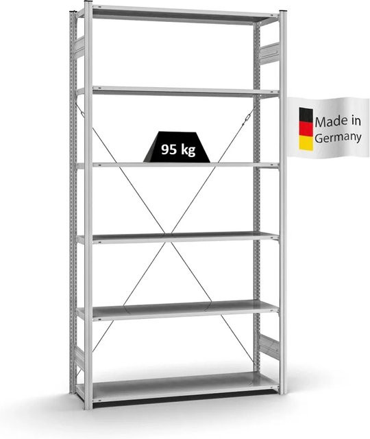 PROREGAL Profi Lagerregal Stecksystem T-Profil Grundregal, verzinkt, Farbe: Silber, H x B x T: 250 x 130 x 40 cm - Bild 1