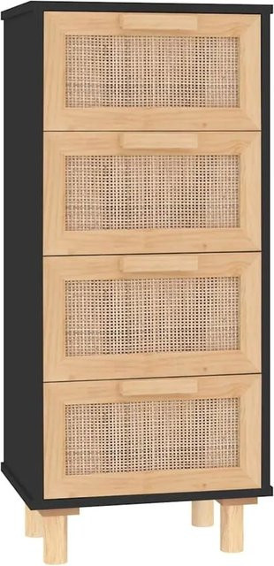 vidaXL Sideboard Schwarz aus Massivholz Kiefer und Natur-Rattan im Boho-Stil, B/T/H: 40 x 30 x 90 cm - Bild 2