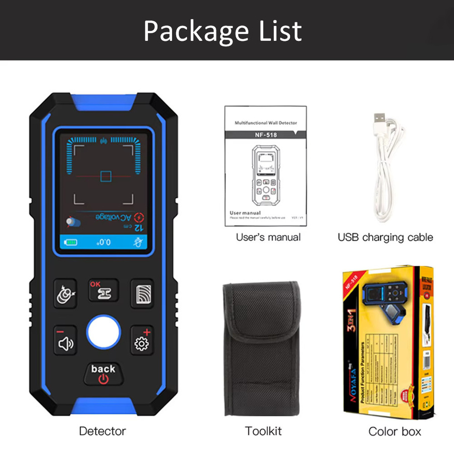 NOYAFA NF-518 Metalldetektor und Stud Finder in Schwarz zur professionellen Wandsuche für Metall, Holz und elektrische Leitungen - Bild 7
