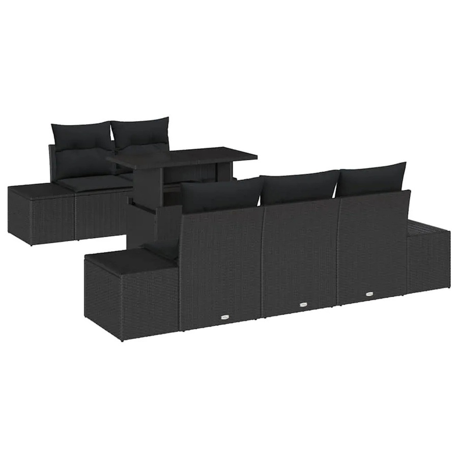 vidaXL 6-teiliges Lounge-Sofa Set in L-Form aus Poly-Rattan und Stahl, Schwarz mit Kissen - Bild 2