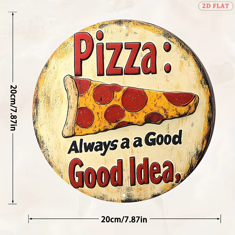 Potdemiel Pizza Metallwandkunstschild im Retro-Stil mit Typografie, rund, Mehrfarbig, Durchmesser: 20 cm - Bild 2