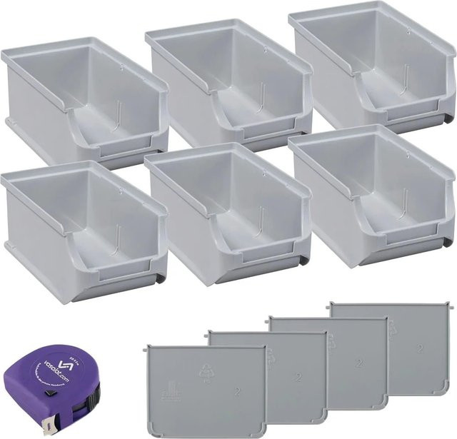 vasalat Set Stapelboxen Größe 2 mit Trennsteg, Grau, 6 Stück, B/T/H: 16,0 x 10,2 x 7,5 cm - Bild 1
