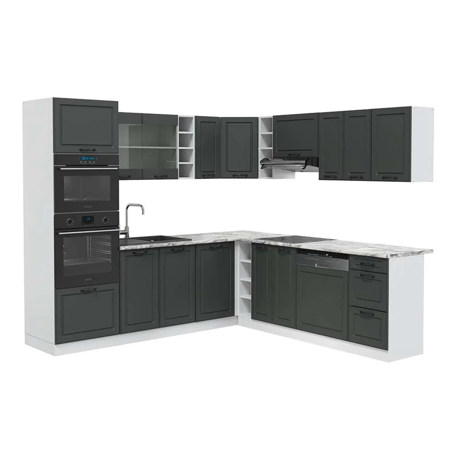 Vicco R-Line Eckküche Landhausstil in Anthrazit und Weiß mit Marmor-Optik, B/T/H: 237 x 60 x 82 cm - Bild 1